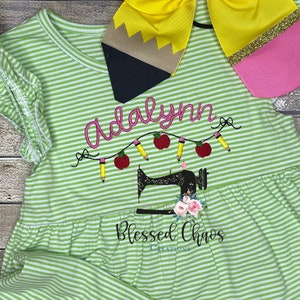 Girls Back to School Dress, Embroidered Back to School Dress, First Day Outfit, Personalized School Dress, Girls School Supply Dress