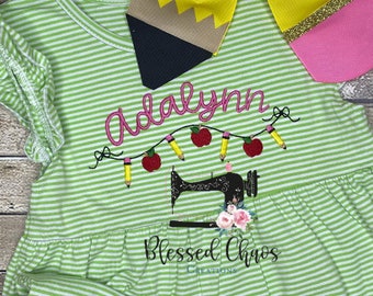 Girls Back to School Dress, Embroidered Back to School Dress, First Day Outfit, Personalized School Dress, Girls School Supply Dress