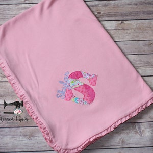 Monogram Baby Girl Pink Ruffle Cotton Baby Blanket, Personalized Baby Shower Gift, Monogrammed Baby Gift