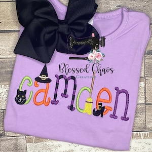 Embroidered Halloween Name Shirt, Girls Halloween Shirt, Boys Halloween Shirt, Halloween Name Top, Halloween Outfit, Halloween Monogram Tee