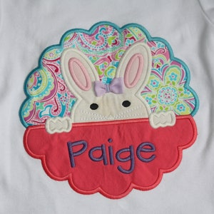 Girls Peeking Easter Bunny Appliqué Shirt, Personalized Girls Easter Appliqué Shirt, Peeking Easter Bunny Shirt, Girls Easter Shirt image 3