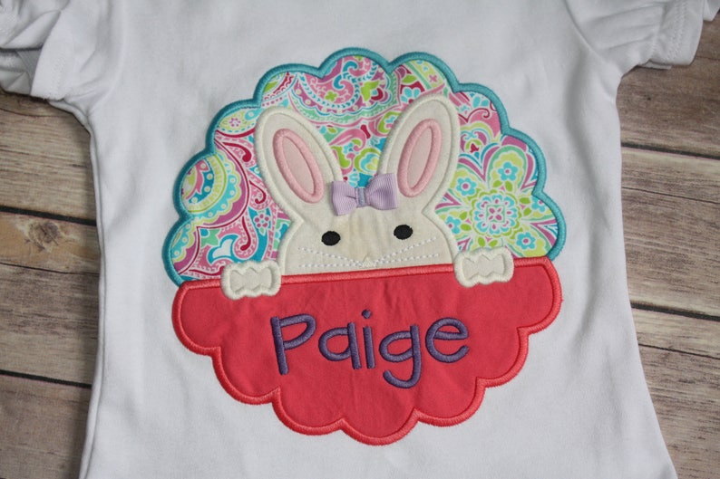 Girls Peeking Easter Bunny Appliqué Shirt, Personalized Girls Easter Appliqué Shirt, Peeking Easter Bunny Shirt, Girls Easter Shirt image 3