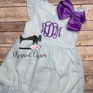Monogrammed Seersucker Dress, Personalized Dress, Embroidered Seersucker Outfit, Monogrammed Dress, Monogrammed Seersucker Girls Dress