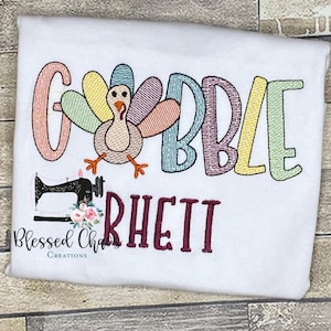 Gesticktes Thanksgiving Verschnaufen Shirt, gestickte Türkei, Gobble Türkei Shirt, Jungen Herbst Shirt, Jungen Thanksgiving Türkei