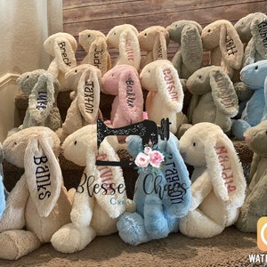 Personalisierter gestickter Hase, gefüllter Osterhase mit Name, Osterhase mit Monogramm, personalisierter Osterhase, erstes Ostergeschenk