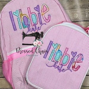 Kids Personalized Applique backpack, Fabric Name Backpack, Daycare Bookbag, Personalized Booksack, Seersucker Bookbag