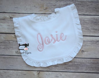 Monogrammed Baby Girl Ruffle Bib, Personalization Baby Girl Bib, Personalized Baby Shower Gift, Baby Girl Gift