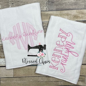 Monogrammed Baby Burp Cloth Set, Baby Girl Burp Rag, Personalized Baby Shower Gift, Custom Baby Gift, Baby Girl Gift