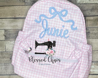 Personalized Embroidered Nylon Toddler Backpack, Monogrammed Small School Backpack with Bow, Pink Gingham Bookbag, Daycare Bag, Booksack