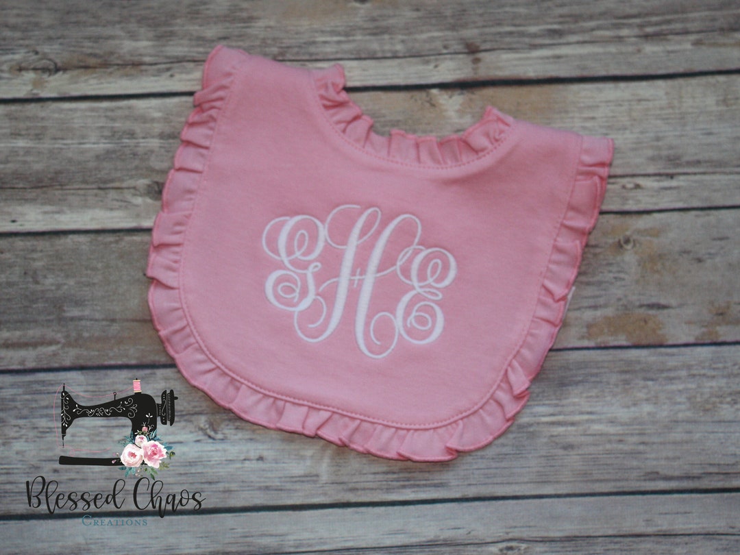 Pink Ruffle Bib Monogrammed Baby Girl Pink Ruffle Bib, Personalized Baby Girl Bib ...