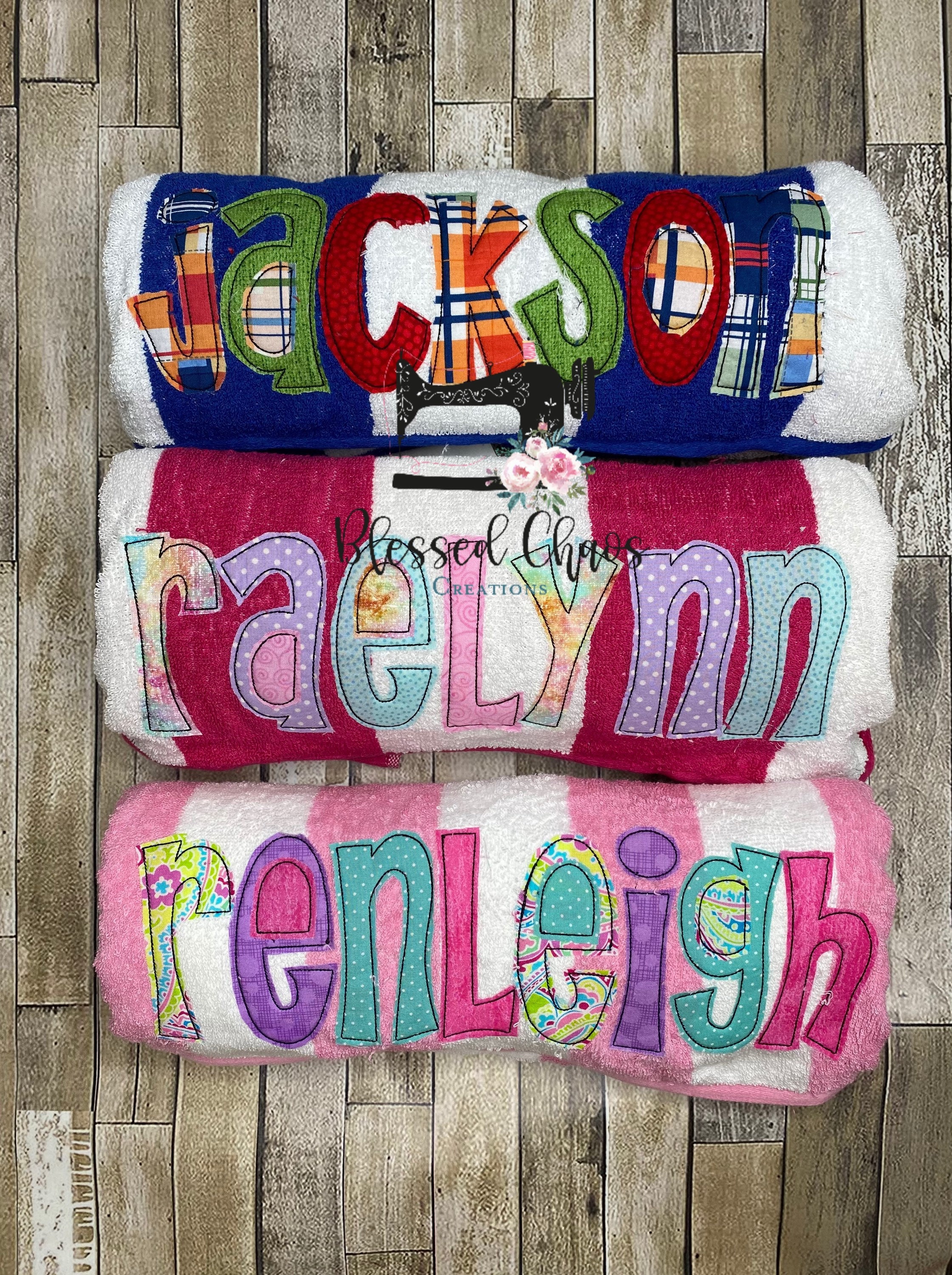 Personalized Beach Towel, Monogrammed Beach Towel, Fabric Name Beach Towel, Kids Pool Towel, Custom Embroidered Beach Towel, Applique Towel