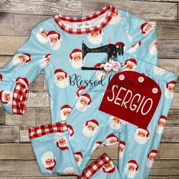 Kids Santa Buttflap Pajamas, Monogrammed Christmas Pajamas for Kids, Kids Christmas Buttflap Pajamas, Personalized Santa Jammies, Christmas