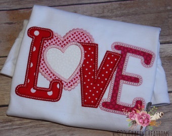 Girls Valentines Love Applique Shirt, Girls Valentine Shirt, Love Applique Girls Shirt, Kids Valentine Shirt