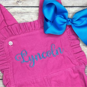 Monogrammed Girls Corduroy Outfit, Girls Monogrammed Ruffle Outfit, Ruffle Overalls, Personalized Girls Long Pant Outfit, Corduroy, Longall