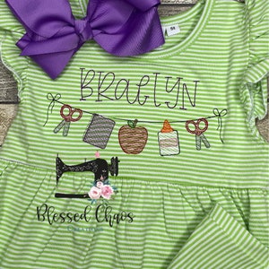 Girls Back to School Dress, Embroidered Back to School Dress, First Day Outfit, Personalized School Dress, Girls School Supply Dress