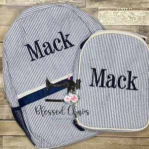 Boys Personalized Seersucker Backpack, Monogram or Name Backpack, Daycare Bookbag, Seersucker Bookbag, Monogrammed Diaper Bag