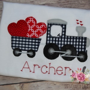 Boys Valentine Train with Hearts Appliqué Shirt, Choo choo Train Valentine Shirt, Toddler Boy Valentine&#39;s Day Shirt, Kids Valentine&#39;s Shirt