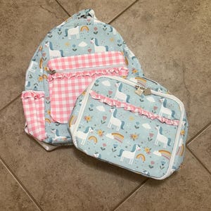 Kids Personalized Backpack and Lunchbox, Monogrammed Bookbag, Girls Full Size Backpack with Matching Lunchbox, Unicorn Backpack