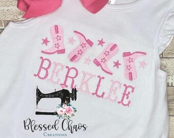 Personalized Western Cowgirl Shirt for Girls, Custom Name Boots Design, Baby Girl Rodeo Outfit, Toddler Farm Birthday Shirt, Country Girl