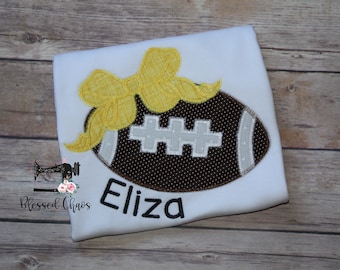 Camiseta de fútbol con apliques para niñas, camiseta de otoño para niñas, camiseta de fútbol con lazo, camiseta de fútbol con colores de equipo favoritos, camiseta de fútbol con lazo