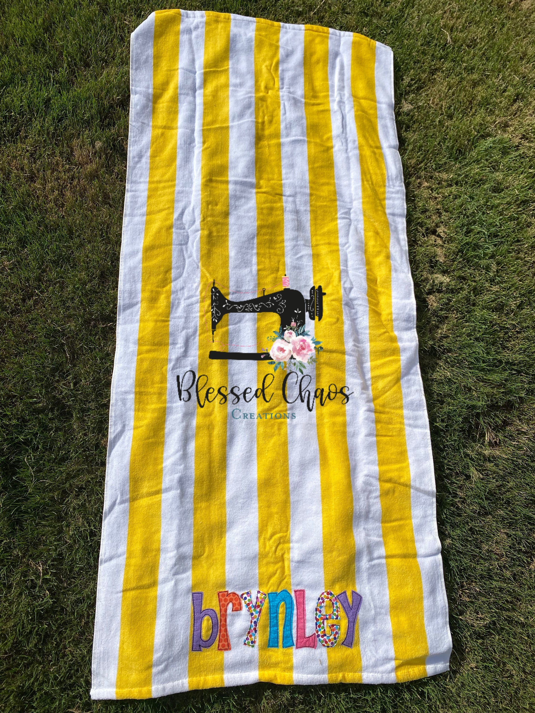 Personalized Beach Towel, Monogrammed Beach Towel, Fabric Name Beach Towel, Kids Pool Towel, Custom Embroidered Beach Towel, Applique Towel