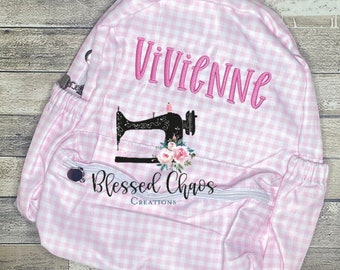 Personalized Embroidered Toddler Backpack, Monogrammed Small School Backpack, Pink Gingham Bookbag, Daycare Bag, Booksack, Nylon