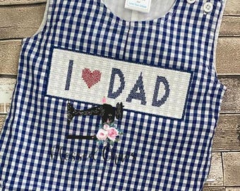 I Love DAD Gingham Jon Jon, Boys Father's Day Outfit, I Love Dad Outfit, Boys Bubble, Gingham Overalls