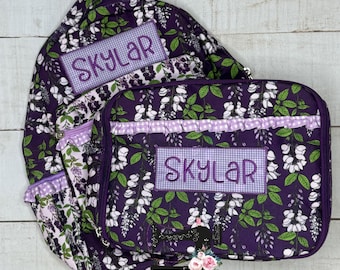 Kids Personalized Backpack and Lunchbox, Monogrammed Bookbag, Girls Full Size Backpack with Matching Lunchbox, Floral Backpack, Napmat