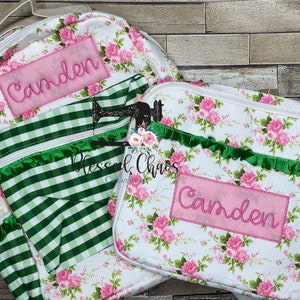 Sac à dos et boîte à lunch personnalisés pour enfants, cartable à monogramme, sac à dos pour fille avec boîte à lunch assortie, sac à dos à fleurs