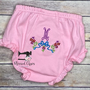 Baby Girl Floral Monogrammed Bloomers, Monogram Diaper Cover, Embroidered Bloomers, Nappy Cover, Monogrammed Baby Gift