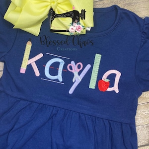 Girls Back to School Name Dress, Back to School Dress, First Day Outfit, Personalized School Dress, Girls School Outfit, School Supply Dress
