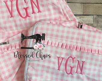Personalized Embroidered Kids Backpack, Monogrammed School Backpack, Pink Gingham Bookbag, Daycare Bag, Personalized Booksack, Nylon