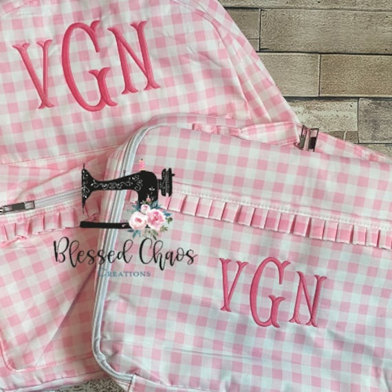 Personalized Embroidered Kids Backpack, Monogrammed School Backpack, Pink Gingham Bookbag, Daycare Bag, Personalized Booksack, Nylon