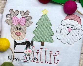 Camisa de Natal personalizada, roupa de trio de Natal bordada, primeiro Natal do bebê, roupa de Natal de menina, túnica de Papai Noel para meninas