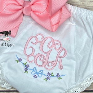 Baby Girl Monogrammed Bloomers, Floral Monogram Bloomers, Monogrammed Diaper Cover, Embroidered Bloomers, Nappy Cover, Monogrammed Baby Gift