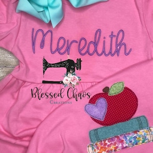 Girls Back to School Dress, Applique Back to School Dress, First Day Outfit, Personalized School Dress, Kindergarten School Supply Dress