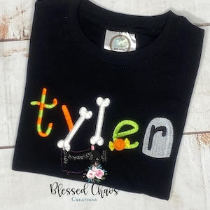 Embroidered Halloween Name Shirt, Girls Halloween Shirt, Boys Halloween Shirt, Halloween Name Top, Halloween Outfit, Halloween Monogram Tee
