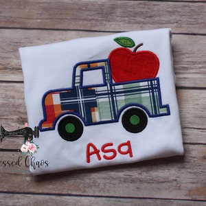 Boys Back to School Shirt, Vintage Appliqué Back to School Truck with Apple, First Day Outfit, Kindergarten Shirt, Preschool Shirt