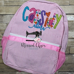 Zaino applique personalizzato per bambini, zaino con nome in tessuto, borsa per l&#39;asilo nido, zaino personalizzato, borsa per libri Seersucker