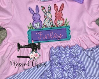 Camisa con aplicación de conejito de Pascua para niñas, camisa personalizada con aplicación de Pascua para niñas, traje de Pascua para niñas, camisa de Pascua personalizada para niñas, túnica