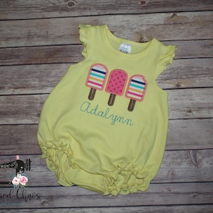 Triple Popsicle Applique Shirt, Girls Summer Shirt, Girls Summer Popsicle Romper, Angel Sleeve Romper, Summer Birthday Shirt