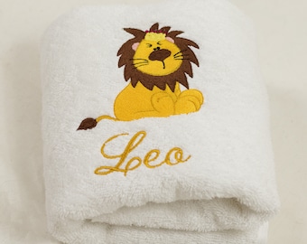 Handtuch oder Duschtuch bestickt - Löwe mit Wunschname personalisiert für Kinder Kinderbadetuch Kinderhandtuch Frotteetuch Badetuch