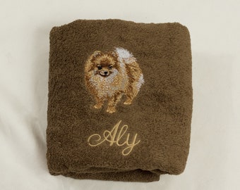 Spitz Handtuch oder Duschtuch bestickt - personalisiert Hundefreunde   Hundehandtuch besticktes Handtuch
