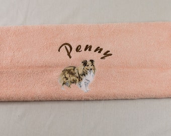 Handtuch bestickt - Sheltie mit Wunschname Shetland Sheepdog Rassehunde personalisiert Hundefreunde   Hundehandtuch besticktes Handtuch