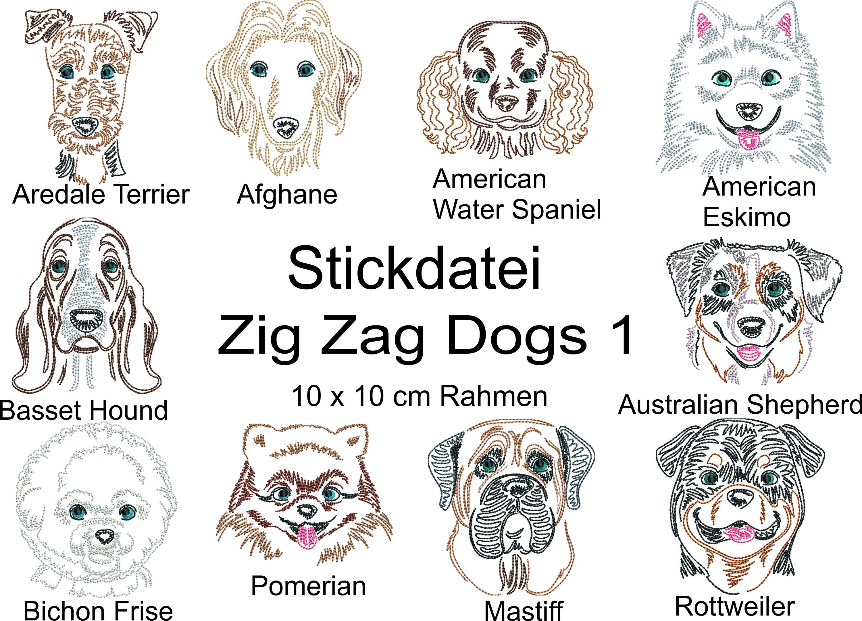 Stickdatei Hunde Zig Zag Dogs 1 Stickmuster digitale Datei Etsy