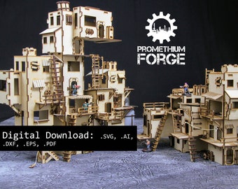 Shanty Town Terrain Set - Digitaler Download zum Laserschneiden (.svg, .si, .dxf, .eps, .pdf)