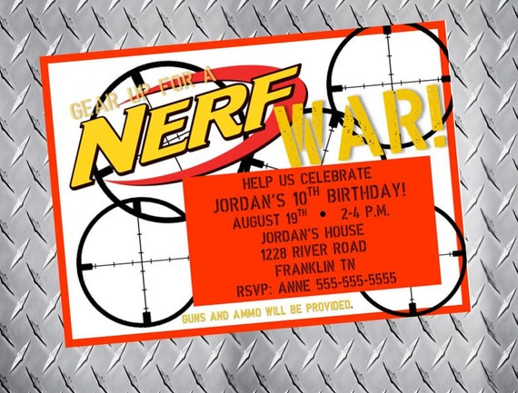 Nerf Birthday Invitation Nerf Wars Party Invitation Nerf Gun Etsy