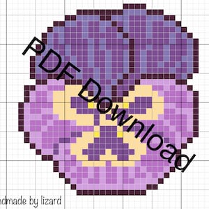 Beginner Pansy Cross Stitch Pattern, Instant Download PDF Pattern