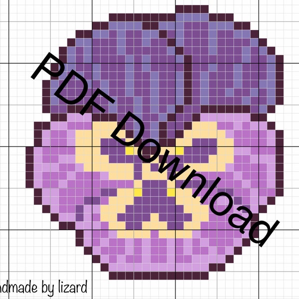 Beginner Pansy Cross Stitch Pattern, Instant Download PDF Pattern