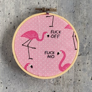 Swearing Animal Embroidery Hoop, Finished Wall Art, 5 inch Hoop
